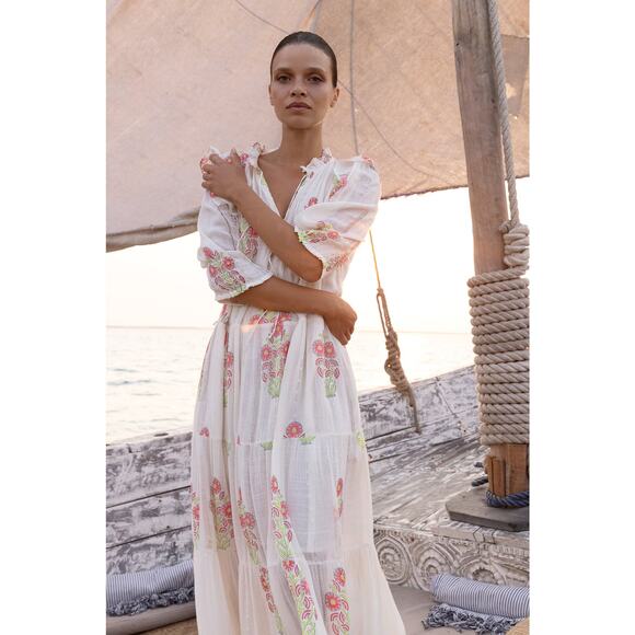 Oliphant Pintuck Ruffle Maxi Dress in Algarve Pink S - Picture 7 of 9